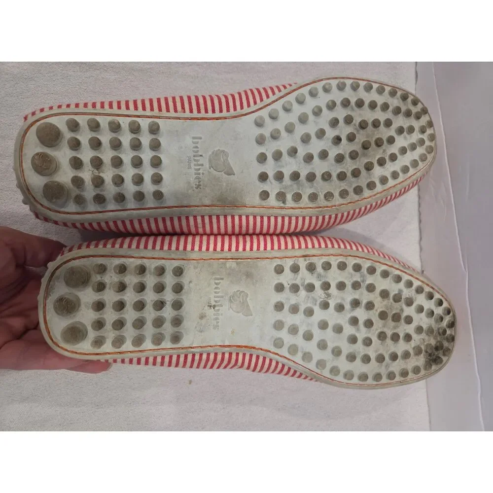 Bobbies Paris Men Striped Driving Loafers Canvas Boat Shoes Red White Tie Moc 10